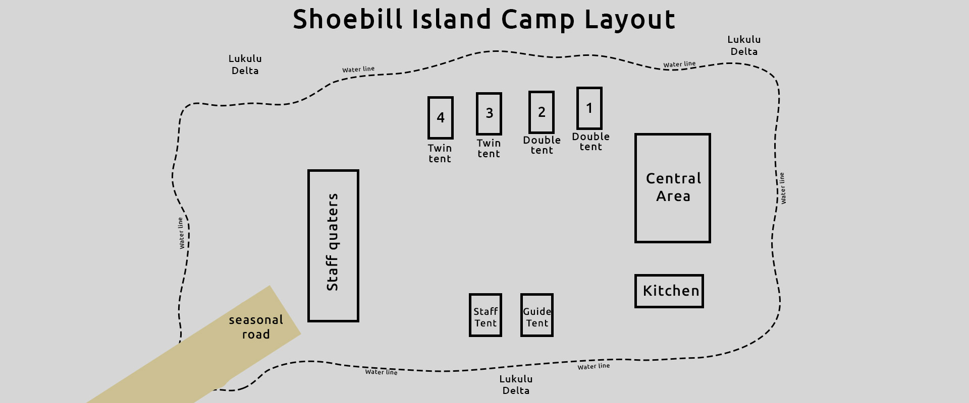 Shoebill Island Camp layout